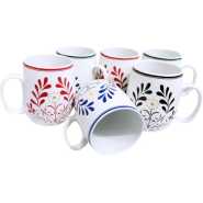 6 Pieces Of Flowered Designed Pot Cups/Mugs - White