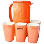 4 Piece Melamine Juice Tumbler Cups And 1Piece Jug Water Set-Orange