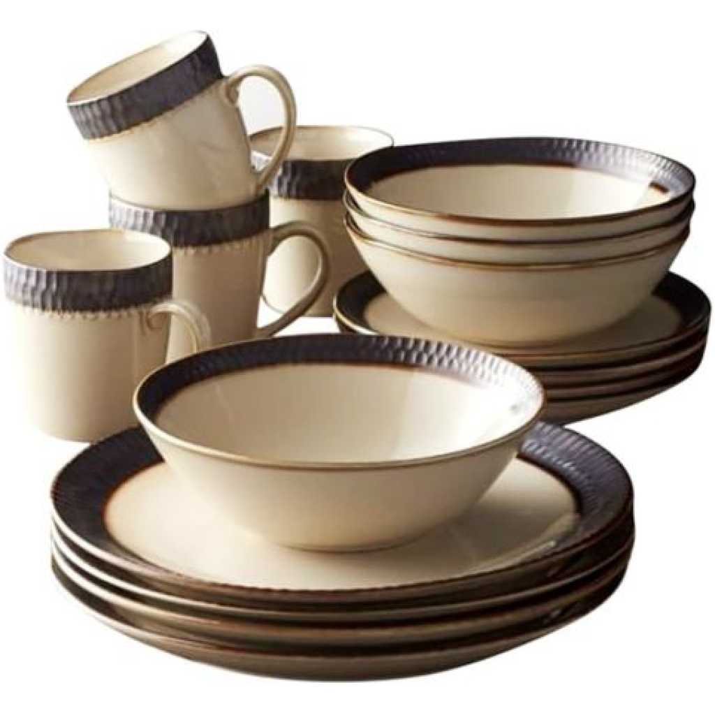 24 Piece Gold line Dinner Set, Cream