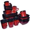 24 Piece Square Plates,Bowls,Cups Dinner Set,Red
