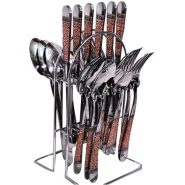 24pcs Red Flower Cutlery (Forks, Spoons & Knives) with a Stand - Silver