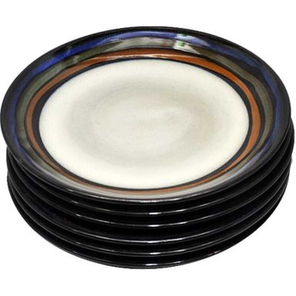 6 Pieces Brown Line Side Plates - Cream