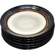 6 Pieces Brown Line Side Plates - Cream