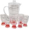 Acrylic Jug With 6 Tumblers Glasses- Red.