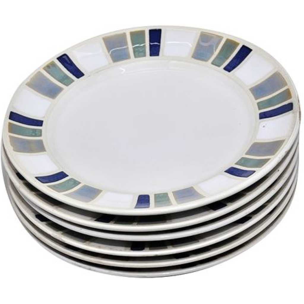6 Pieces Blue Designed Side Plates - White
