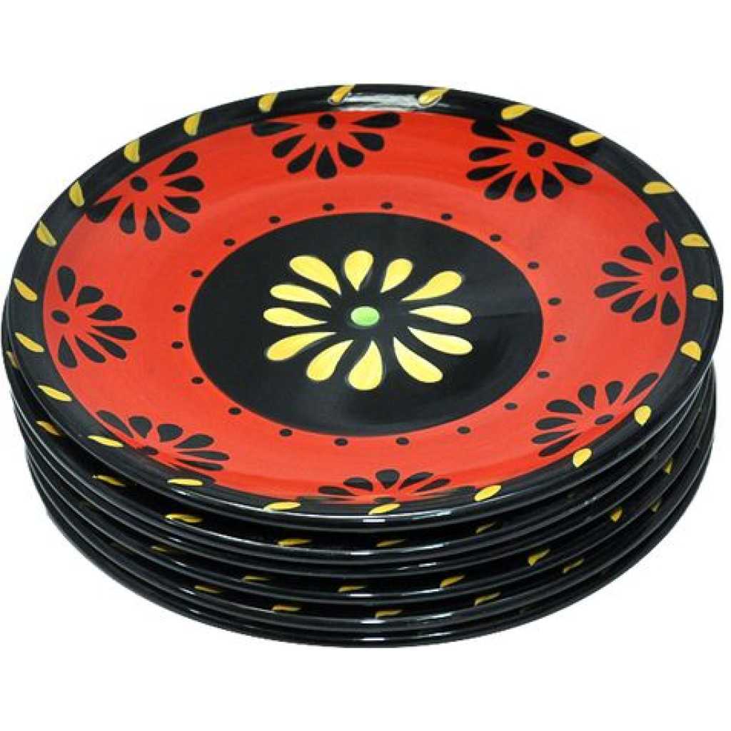 6 Pieces Red Flowered Side Plates - Multicolor