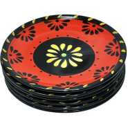 6 Pieces Red Flowered Side Plates - Multicolor