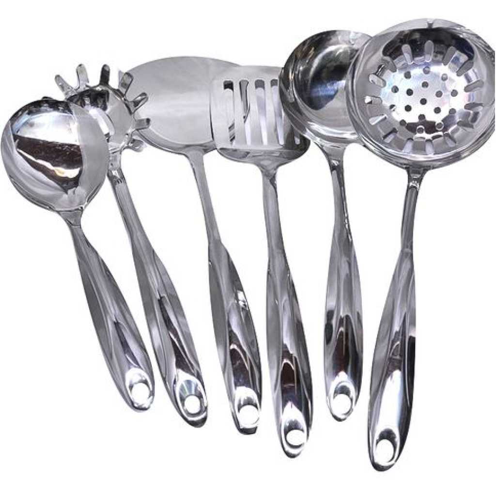 6 Pieces Of Kitchen Tool Food Serving Utensil Spoons Cutlery Set - Silver