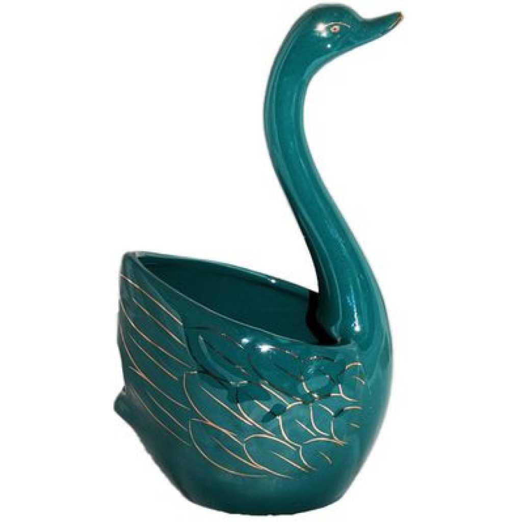 Ceramic Swan Fork, Spoon Cutlery Stand Holder - Green