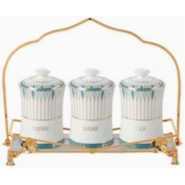 Life Smile 3 Piece Ceramic Sugar Bowl Coffee Tea Canister Storage Containers - White