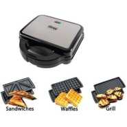 Dsp 3 in 1 Waffle Maker Sandwich Barbecue Electric Baking Pan Toaster - Black.