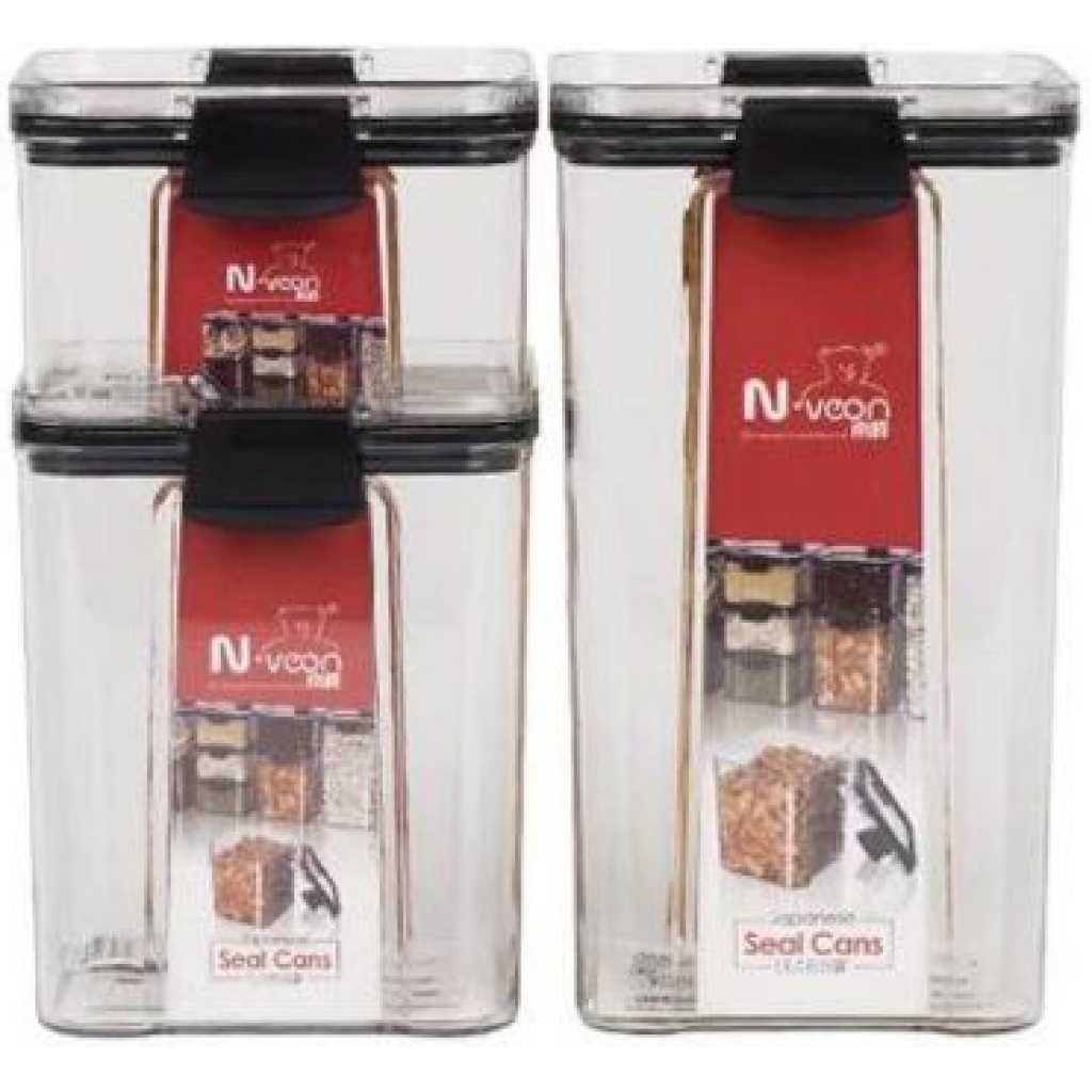 3 Piece Plastic Transparent Storage Box Tins Containers Organizer -Black