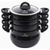 Life Smile 4 Layer Granite Coated Stockpot Couscoussier Steamer Saucepans - Black.