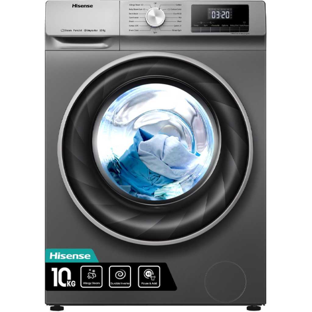 Hisense 10KG Automatic Front Load Washing Machine | Inverter Motor WFBJ1014VS - Grey