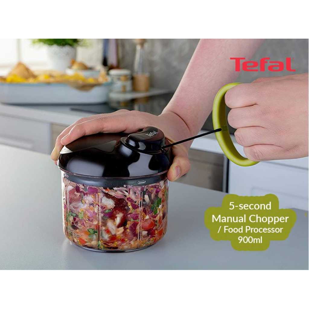 Tefal Manual Food Chopper and Mixer with Stainless Steel Blades for Vegetables, Onions, Herbs and Nuts, 5 Second Chopper, Green - Dark Citronnelle, 900 ml K1320404