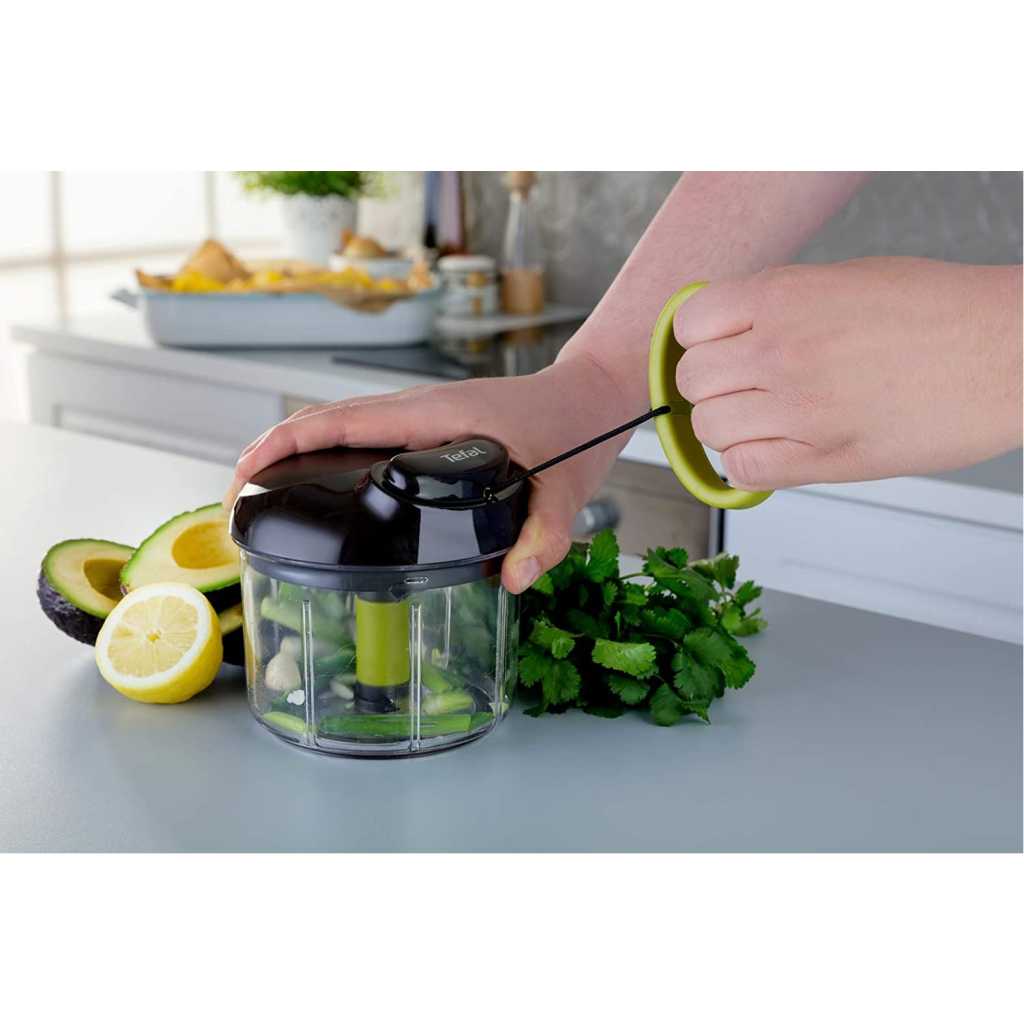 Tefal Manual Food Chopper and Mixer with Stainless Steel Blades for Vegetables, Onions, Herbs and Nuts, 5 Second Chopper, Green - Dark Citronnelle, 900 ml K1320404