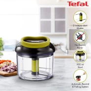 Tefal Manual Food Chopper and Mixer with Stainless Steel Blades for Vegetables, Onions, Herbs and Nuts, 5 Second Chopper, Green - Dark Citronnelle, 900 ml K1320404