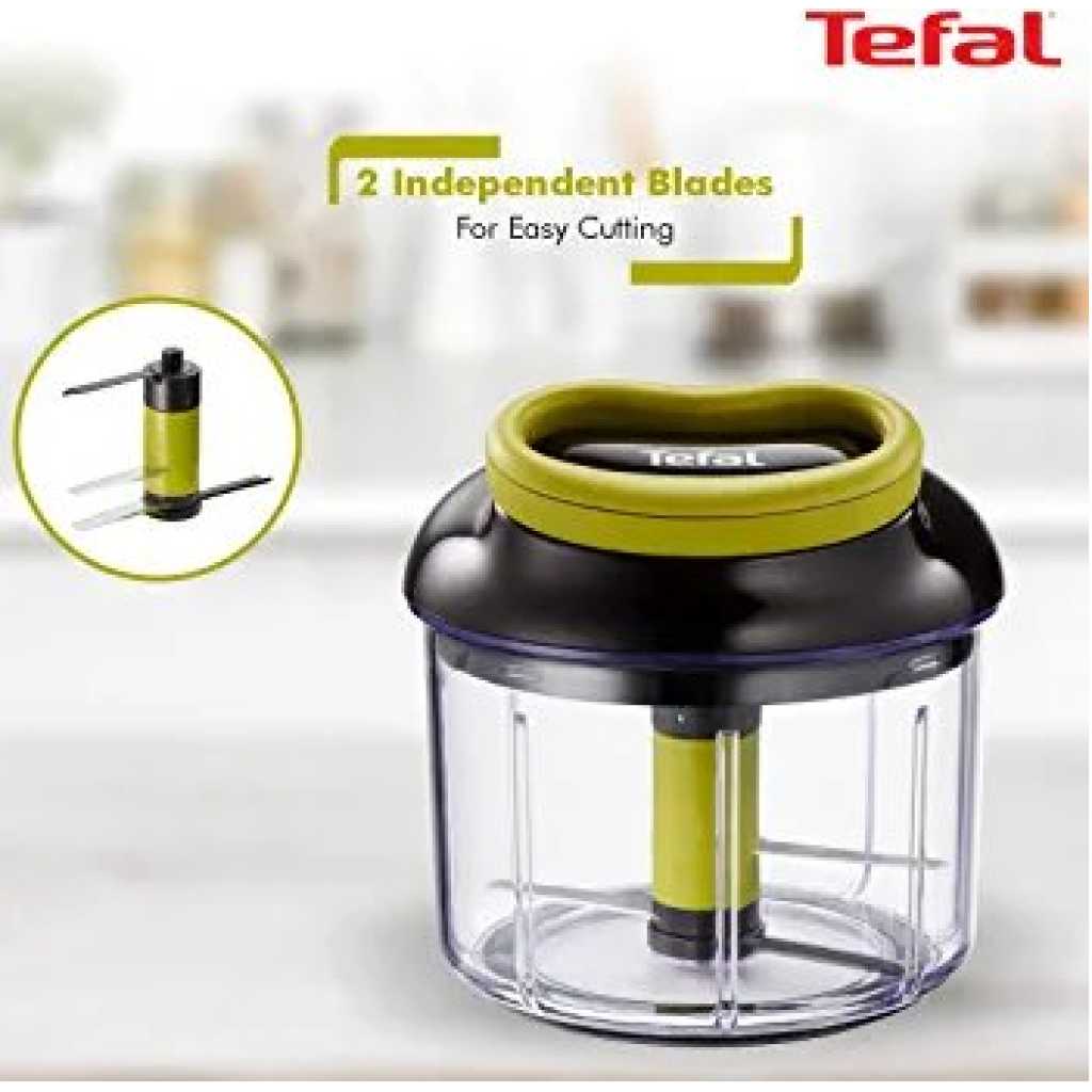 Tefal Manual Food Chopper and Mixer with Stainless Steel Blades for Vegetables, Onions, Herbs and Nuts, 5 Second Chopper, Green - Dark Citronnelle, 900 ml K1320404