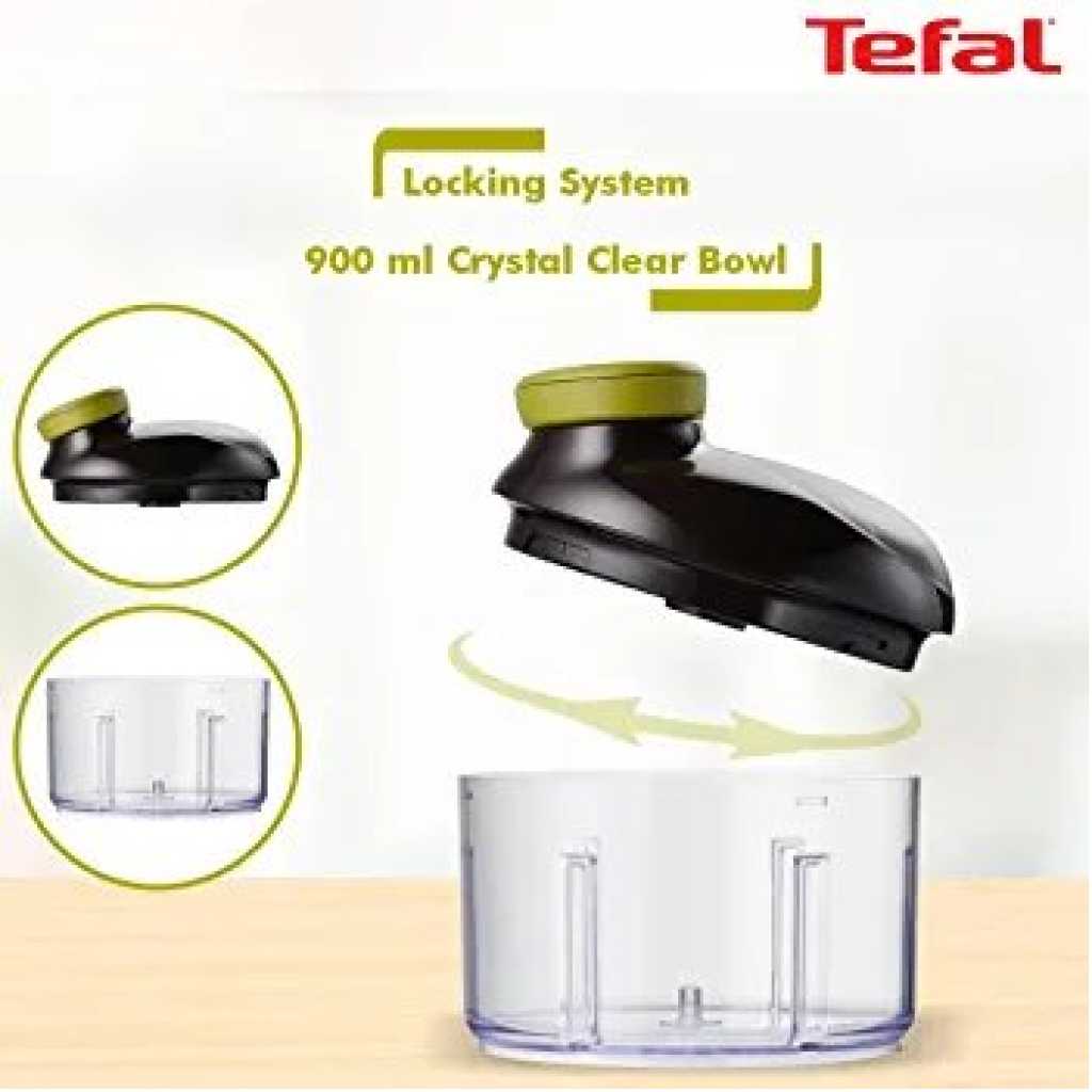 Tefal Manual Food Chopper and Mixer with Stainless Steel Blades for Vegetables, Onions, Herbs and Nuts, 5 Second Chopper, Green - Dark Citronnelle, 900 ml K1320404
