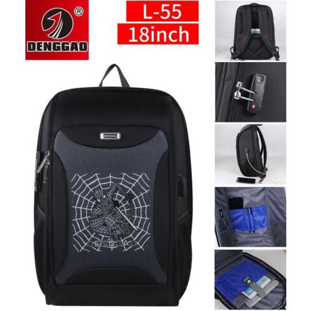 Anti Theft Multi-Design Travel Laptop Student Bookbag Backpack Bag18 Inch, Black.