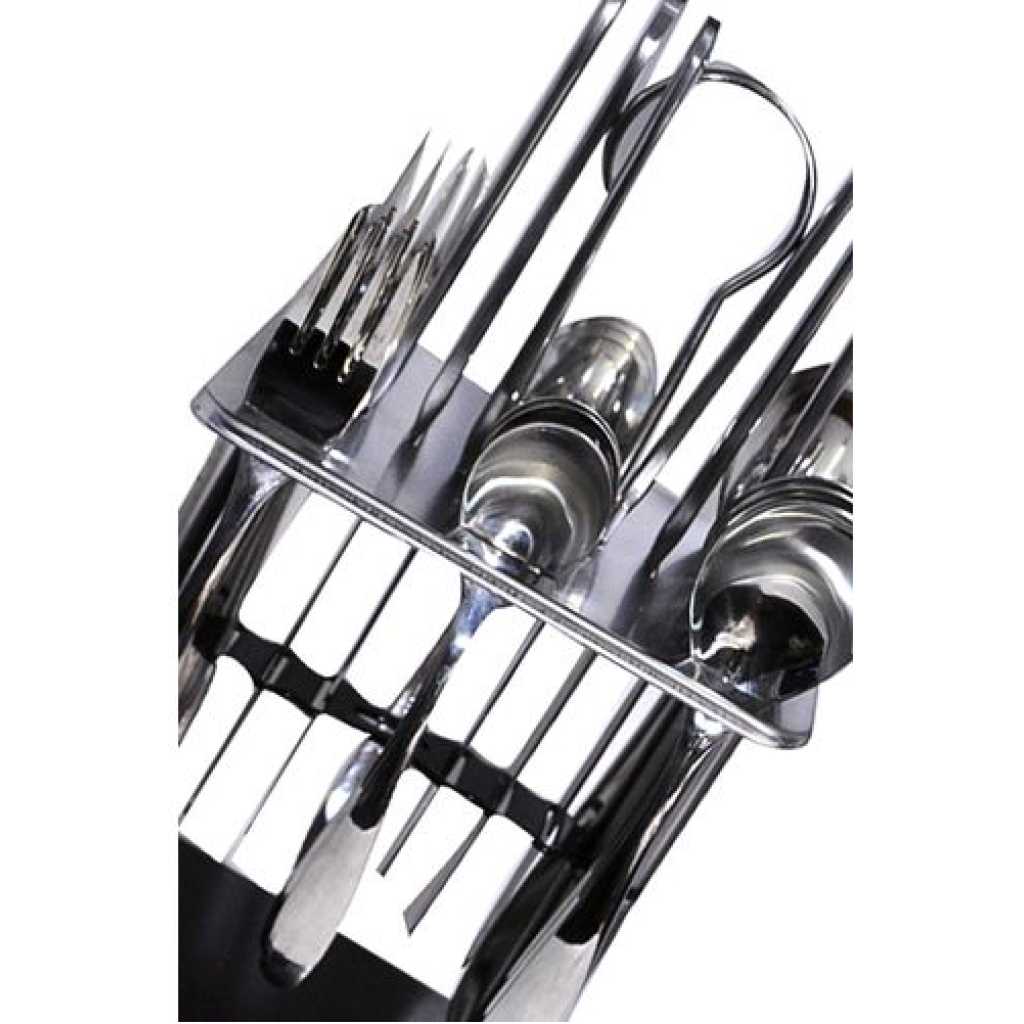 24pcs Cutlery (Forks, Spoons & Knives) with a Stand - Silver