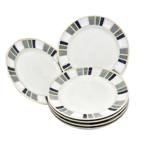 6 Pieces Blue Designed Side Plates - White