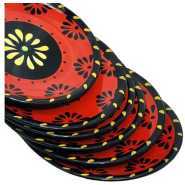 6 Pieces Red Flowered Side Plates - Multicolor