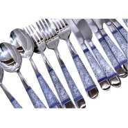 24 Piece Blue Flower Dinner Cutlery (Forks, Spoons & Knives) - Silver