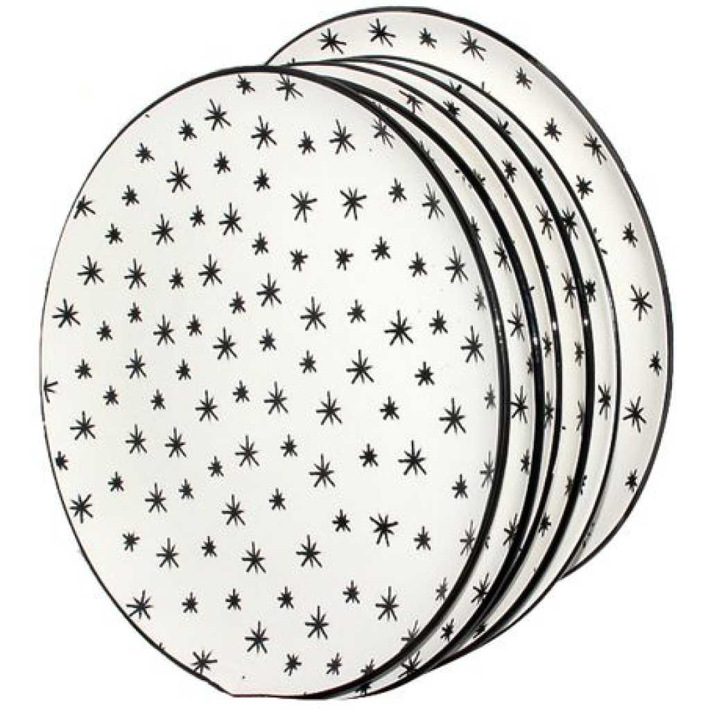 Round Star Design Dinner Plates, 6pcs - White
