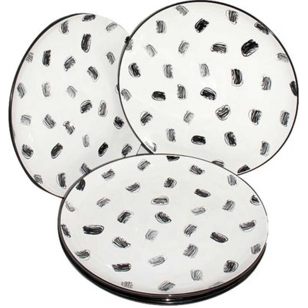Round Box Design Dinner Plates, 6pcs - White