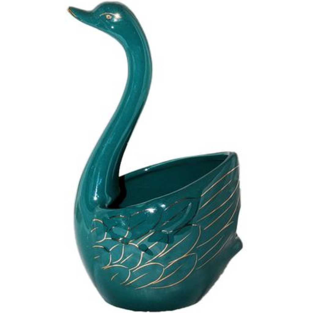 Ceramic Swan Fork, Spoon Cutlery Stand Holder - Green