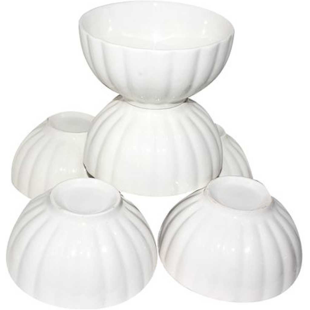 White Lined Serving Soup Bowl 6pcs - White