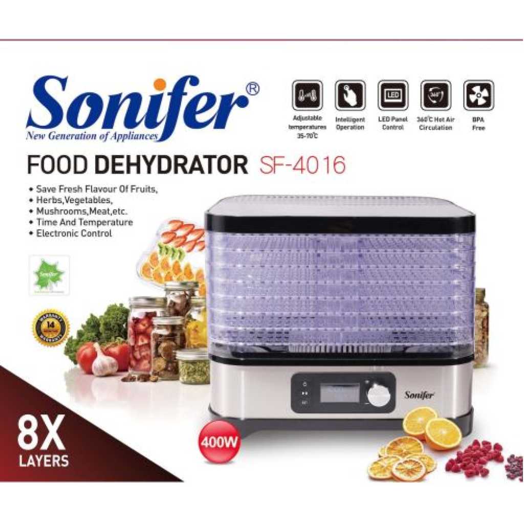 Sonifer 8 Tray Dry Fruit, Mini Vegetable Meat Food Dehydrator - Clear
