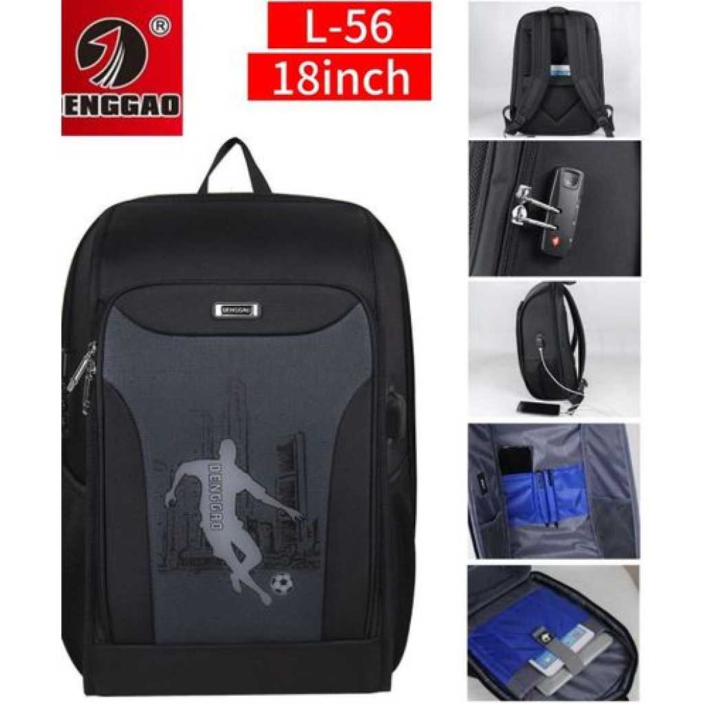 Anti Theft Multi-Design Travel Laptop Student Bookbag Backpack Bag18 Inch, Black.