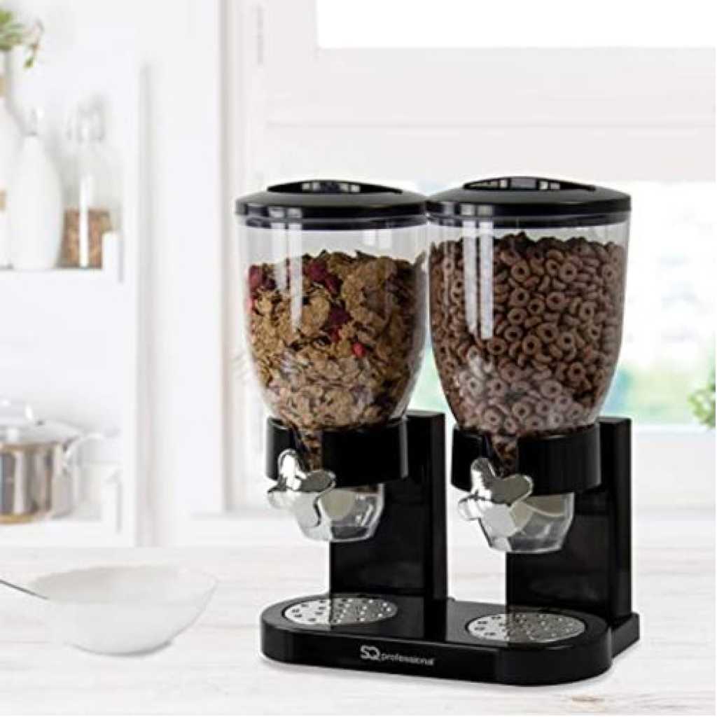 Double Kitchen Food Cereal Dispenser Storage, Organizer Container, Black