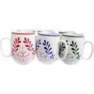 6 Pieces Of Flowered Designed Pot Cups/Mugs - White