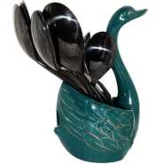 Ceramic Swan Fork, Spoon Cutlery Stand Holder - Green