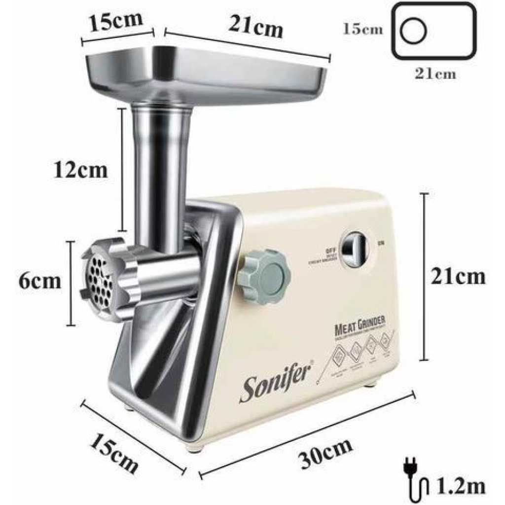 Sonifer Automatic Mincer Electric Meat Grinder Machine- Cream.