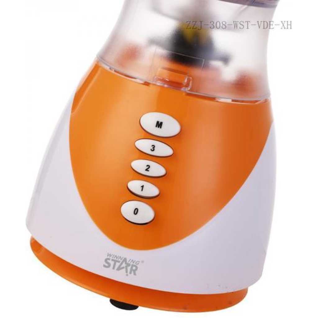 Winningstar 1.5L 2In1 Juicer Blender Chopper With 4-Blade Cup - Orange.