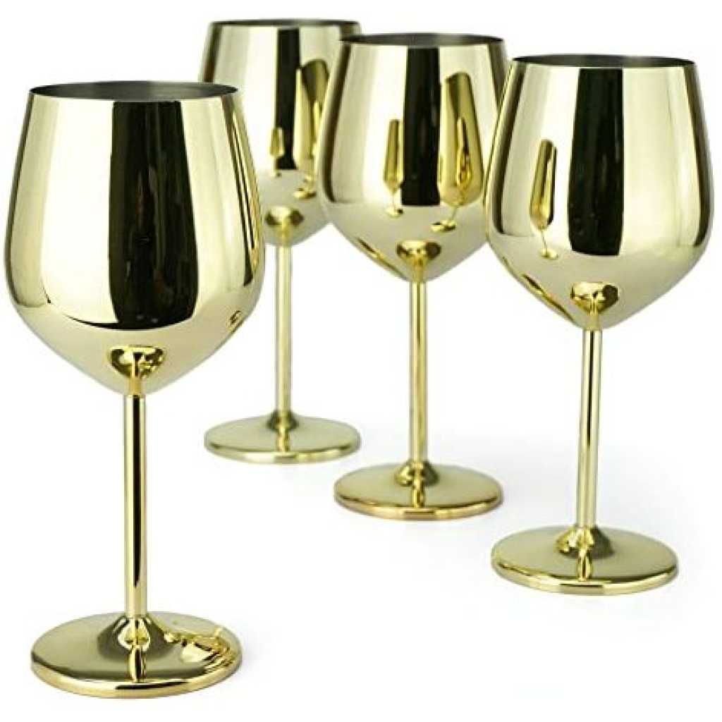 6 Pc, 18.5oz Juice Champagne Stem Wine Glasses Decorative - Gold.