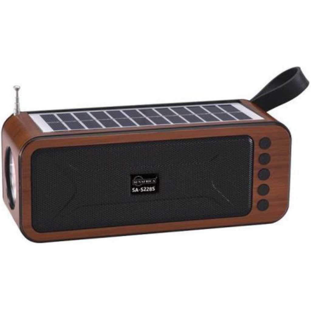 Portable Mini Speaker with Bluetooth USB TF AUX FM 6V 1W Solar Panel Flashlight USB Charging Line- Black .