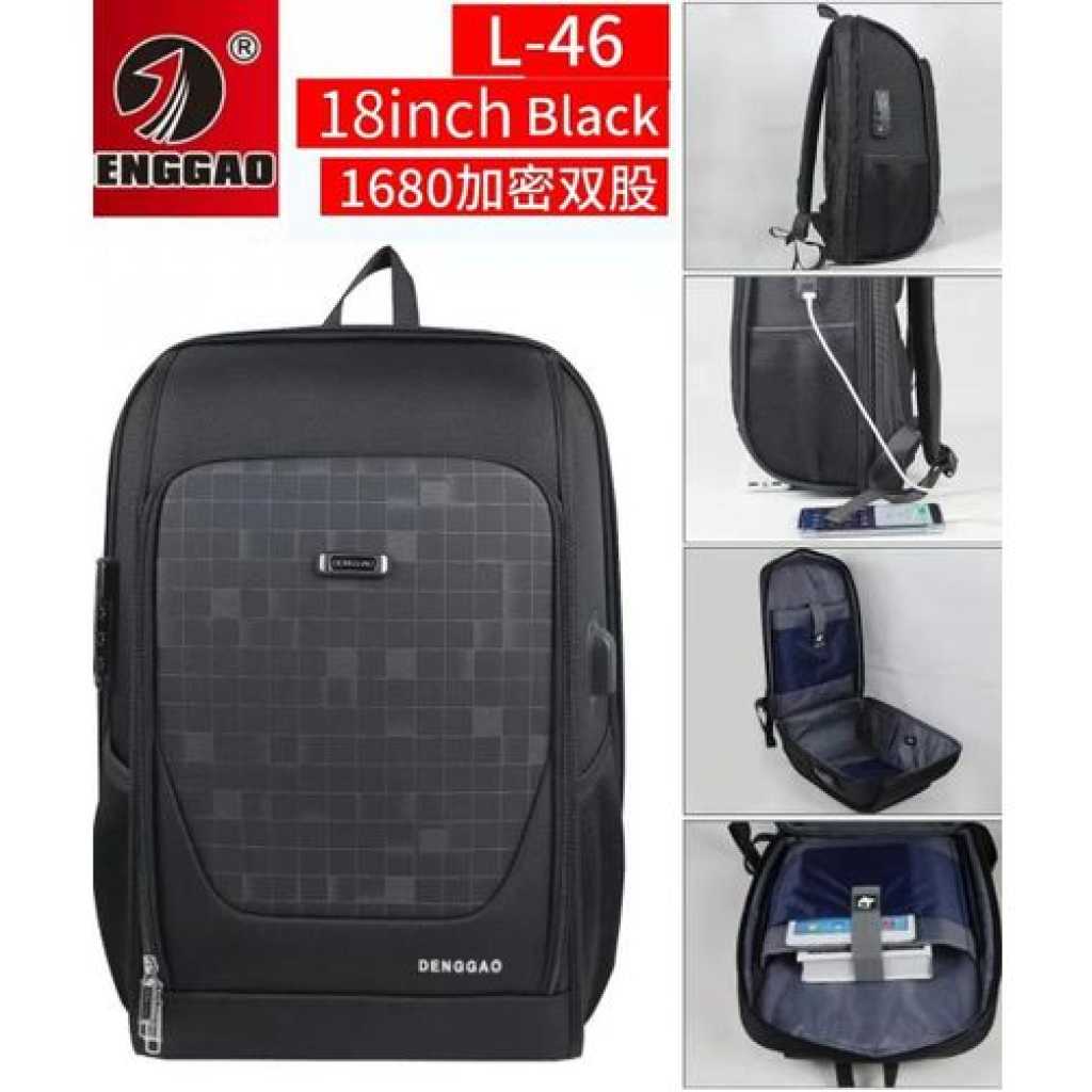 Anti Theft Multi-Design Travel Laptop Student Bookbag Backpack Bag18 Inch, Black.