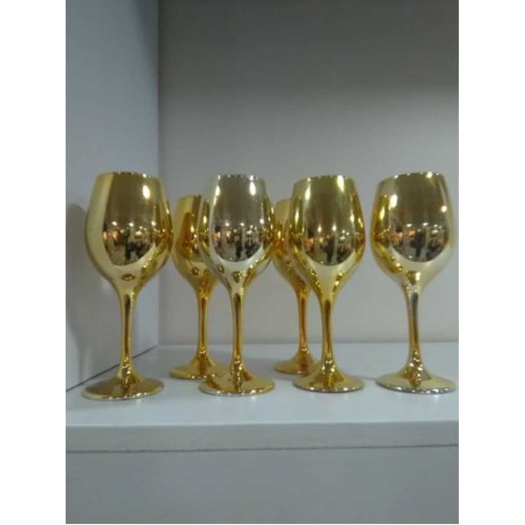 6 Pc, 18.5oz Juice Champagne Stem Wine Glasses Decorative - Gold.