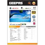 Geepas 65″ Smart UHD 4K LED TV – Mirror Cast, 3.5mm, 3 HDMI & 2 USB Ports | Wifi, Android With E-Share | Comes Application Like Youtube, Netflix, Amazon Prime | 1 Years Warranty Smart TVs TilyExpress