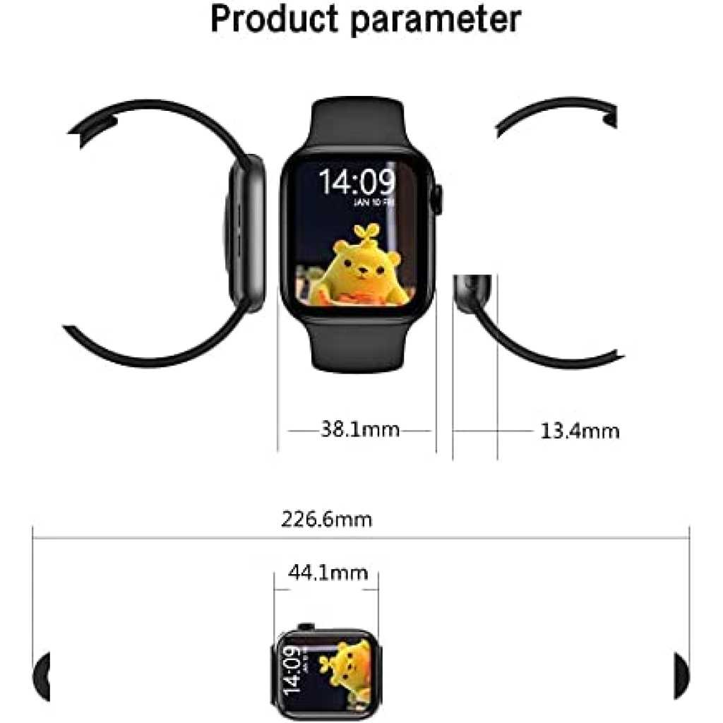 HW22 Pro - Smart Watch Series 6, Bluetooth Call Waterproof with Silicone Band and Full Touch Screen, 44MM, Black