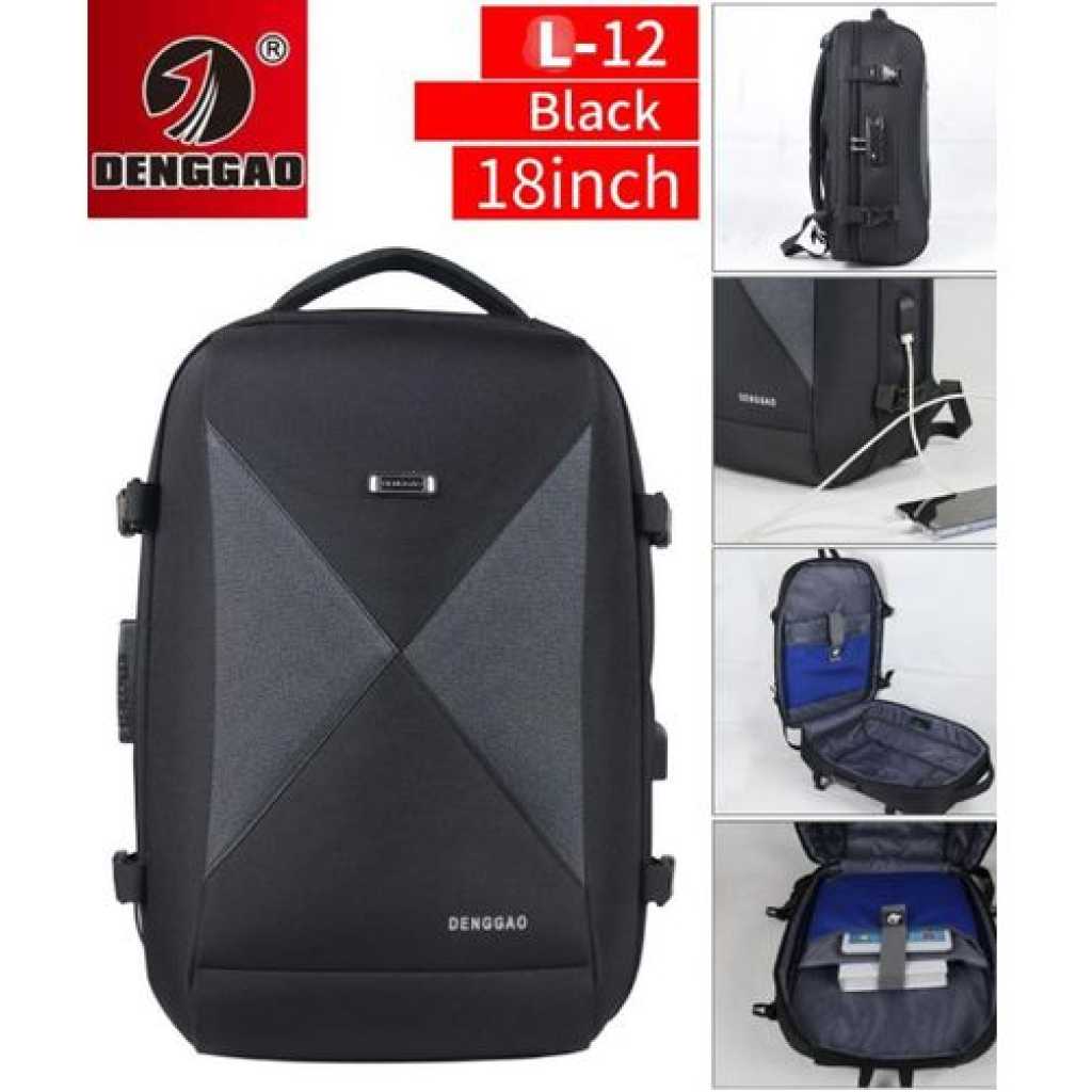 Anti Theft Multi-Design Travel Laptop Student Bookbag Backpack Bag18 Inch, Black.