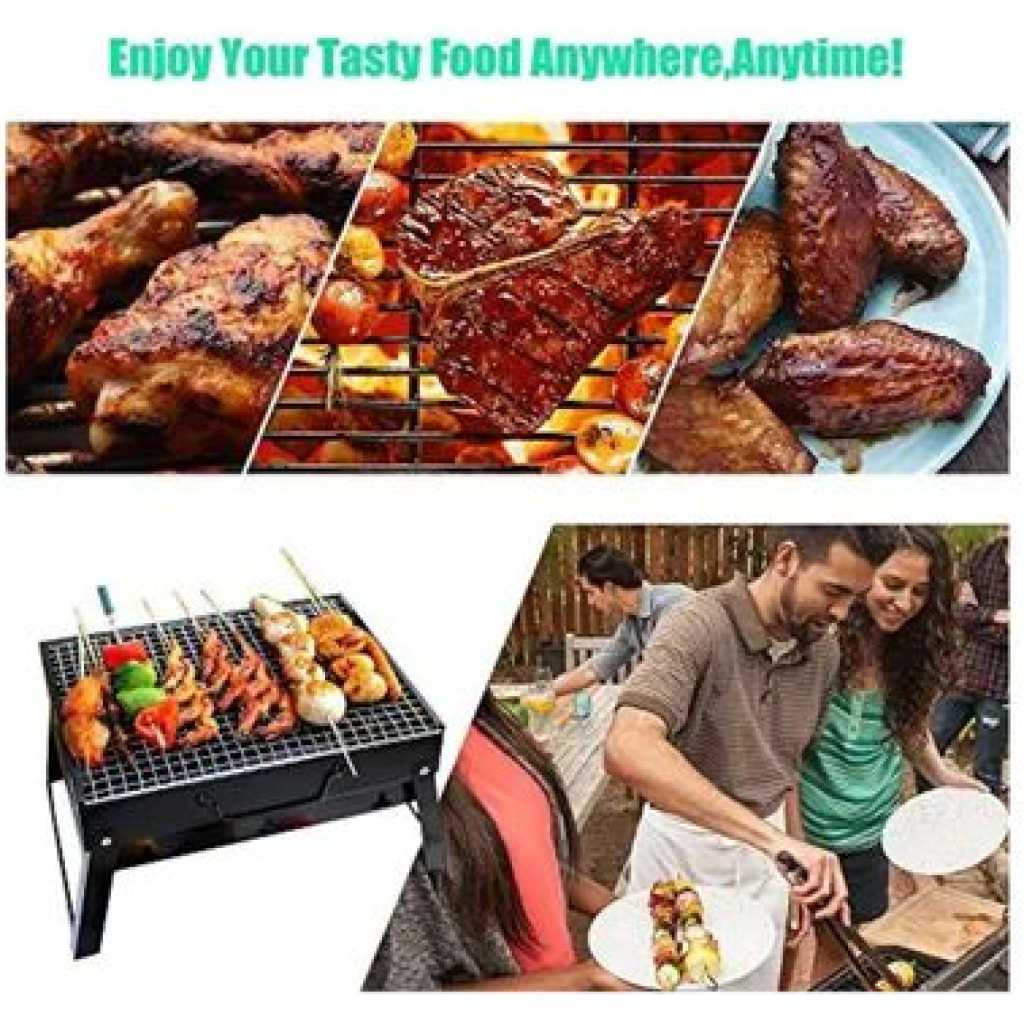 BBQ Portable & Foldable Charcoal Barbecue Grill - Black