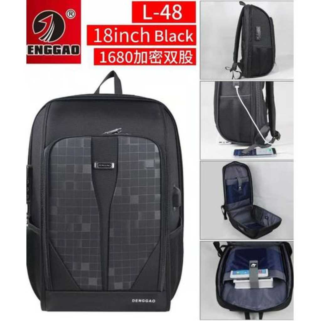 Anti Theft Multi-Design Travel Laptop Student Bookbag Backpack Bag18 Inch, Black.