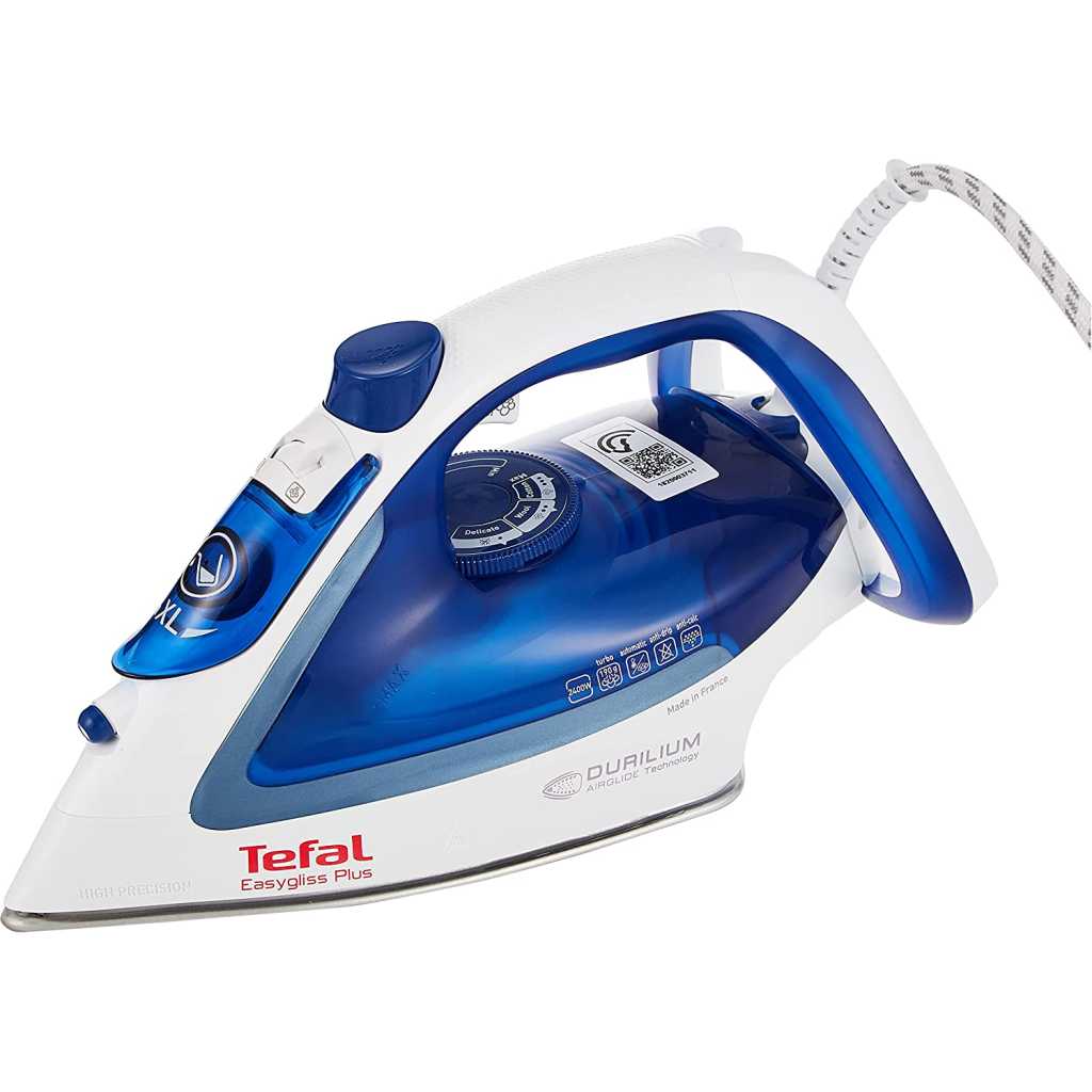 TEFAL Easygliss Durilium Airglide Soleplate Steam Iron, 2400 Watts, Blue/White, FV5715M0 - FRANCE