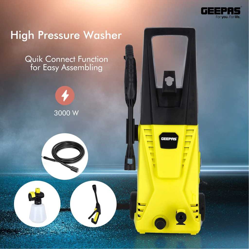 Geepas Pressure Car Washer GCW19027 - Electric Washer with Spray Gun, Hose with High/Low Pressure Nozzle, Soap Bottle | Rotary Knob | Ideal for Washing Car, Bike, Floor & More | 1 Years Warranty